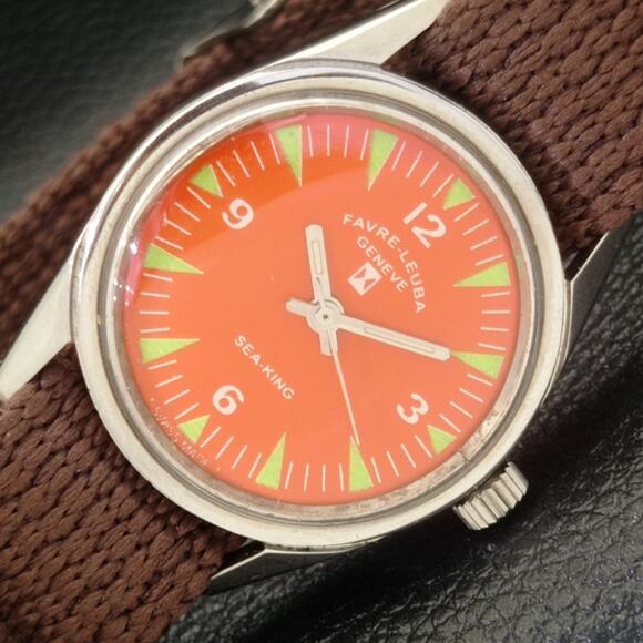 Vintage 1977 Favre Leuba Manual Mens Silver Watch W/Leather Strap - Picture 1 of 7